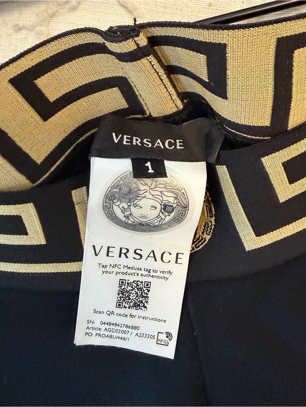 Versace Black with Gold Greek Key Waistband Leggings